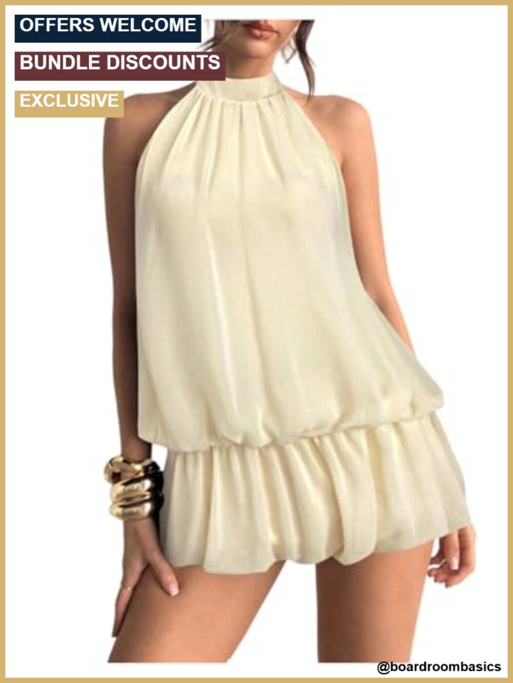 Women's Halter Neck Backless Sleeveless Mini Dress Ruffle Hem Mesh Party